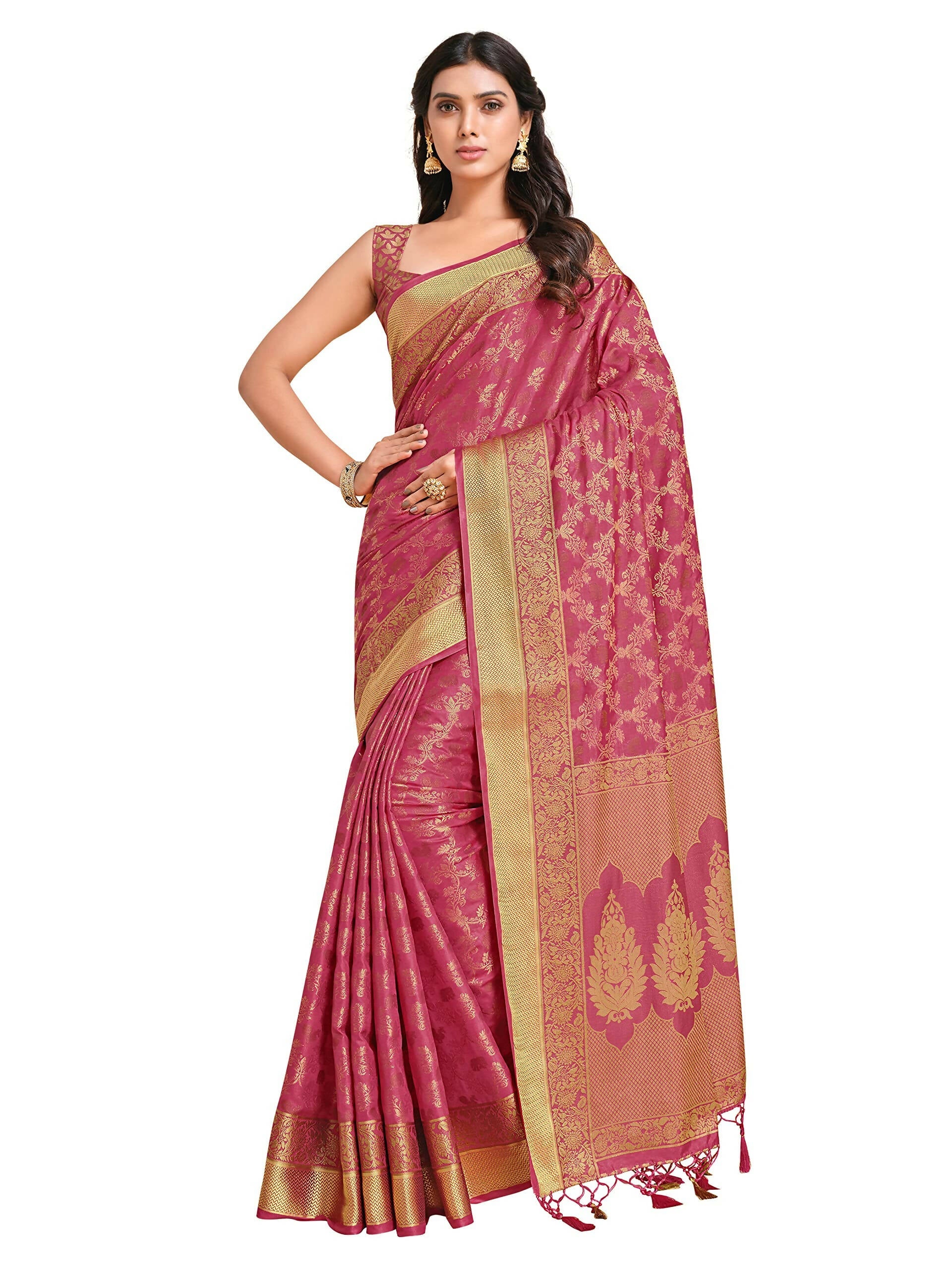 Mimosa Women's Kanchipuram Art Silk Pink Saree - Distacart
