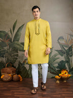Vastranavya Yellow Exclusive Viscose Silk Festival Wear Real Mirror Work Kurta with Dupatta