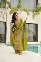 Joban Fashion Perot Kurta Set Silk Sequins , Zari, Coding & Thread Embroidered work - Distacart
