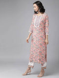 Yufta Peach Hand Block Printed Kurta with Trouser and Dupatta