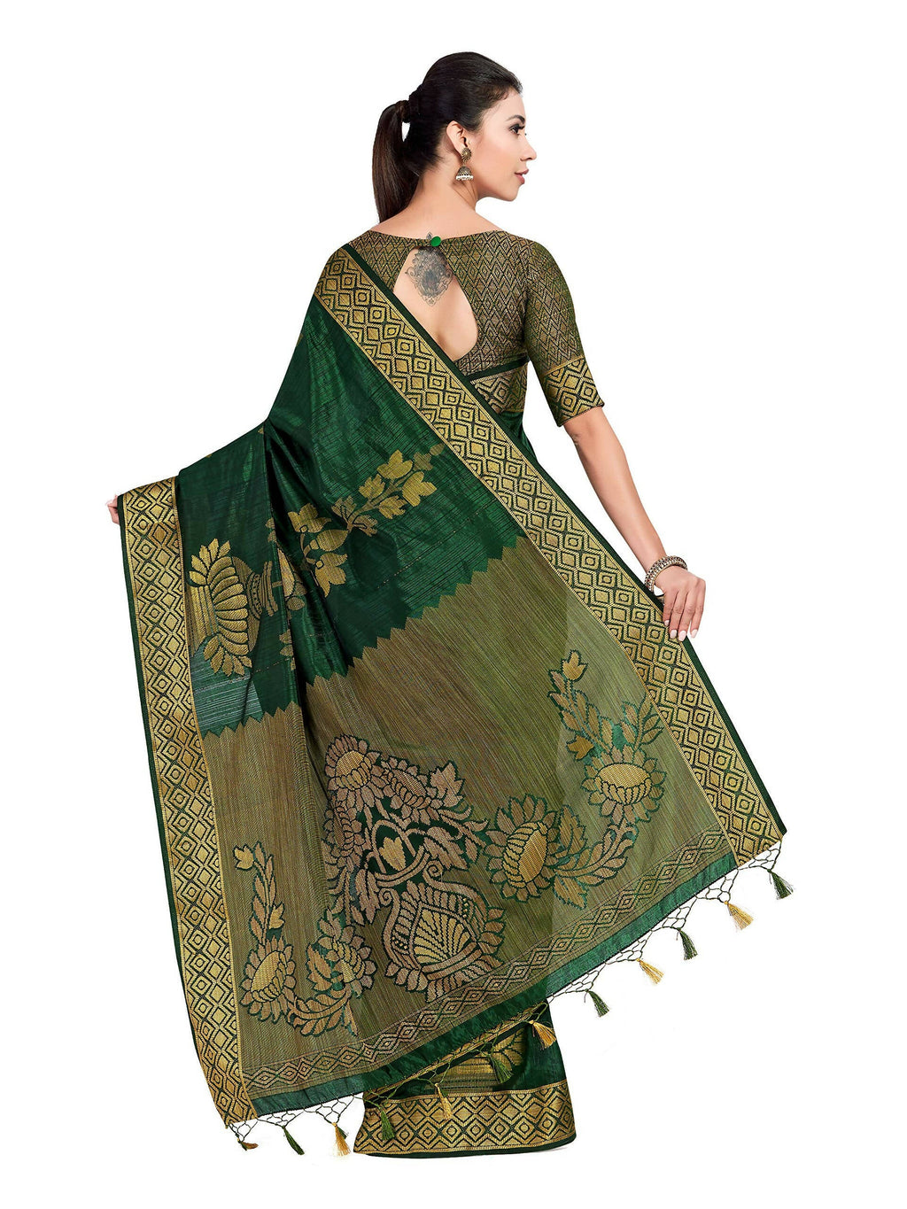 Mimosa Women's Dark Green Kanchipuram Art Silk Saree - Distacart