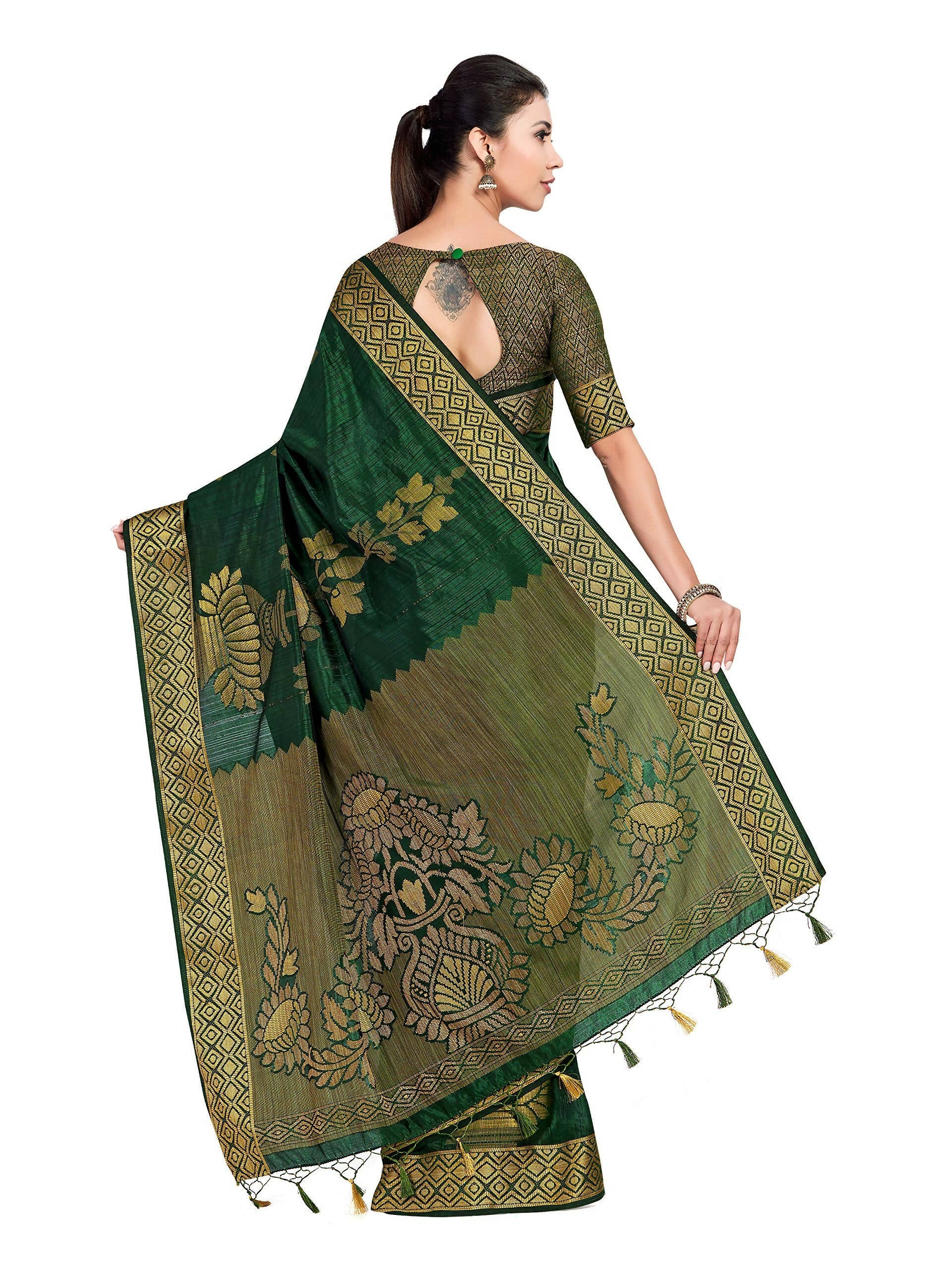Mimosa Women's Dark Green Kanchipuram Art Silk Saree - Distacart