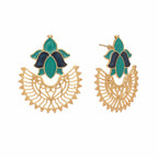 Nuyug 22K Gold Plated Turquoise Enamel Studded Indo-Western Floral Jali Statement Stud Earrings - Distacart