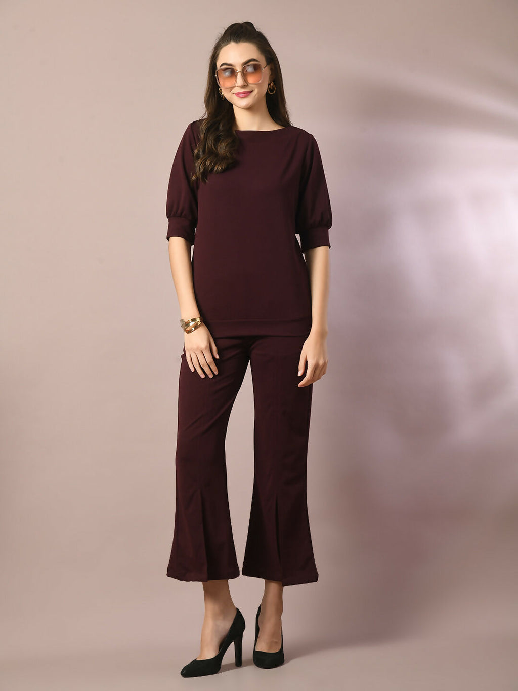 Myshka Women's Coffee Brown Solid Party Parallel Trousers