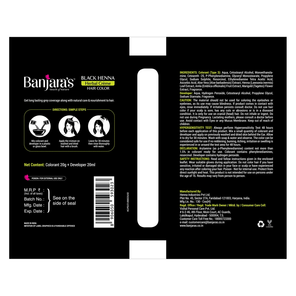 Banjara's Black Henna Herbal Creme Hair Color - Distacart