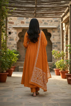 The52 Women's Beautiful Cotton Fabric Embroidery Work Flared Anarkali Pant and Dupatta Set - Distacart