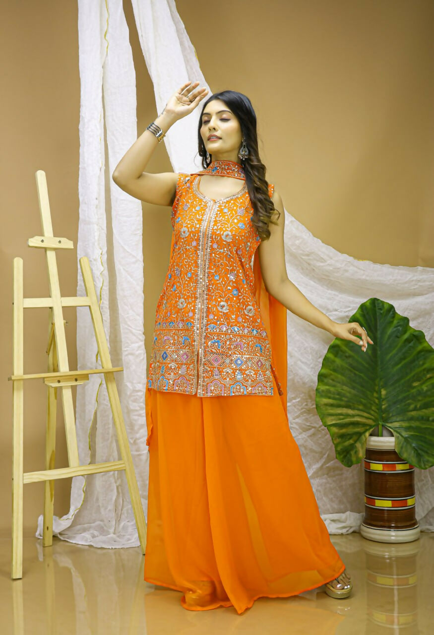 Teeya Creation Yellow Color Faux Georgette Wedding Wear Trending Palazzo Set - Distacart