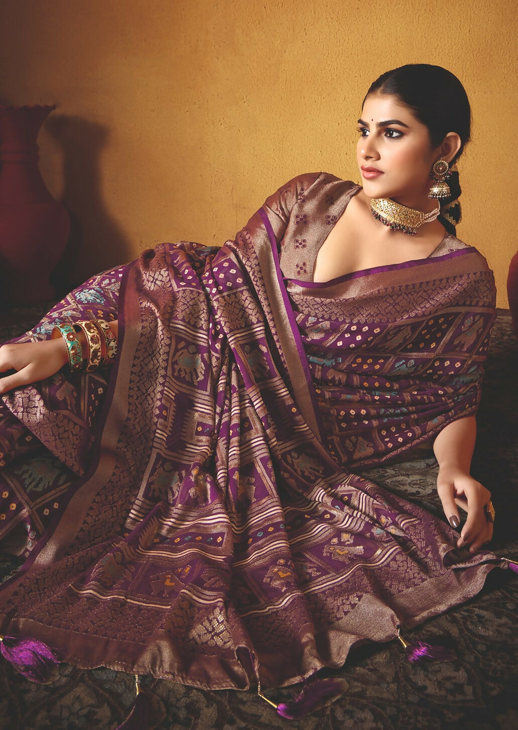 Joban Fashion Wine Dull Moss Brasso Saree - Distacart