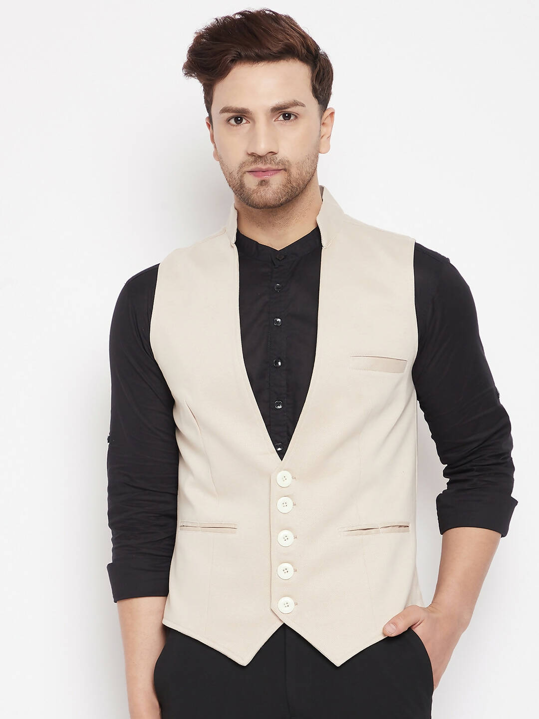 Even Apparels Cream Merino Men Woven Nehru Jacket - Distacart