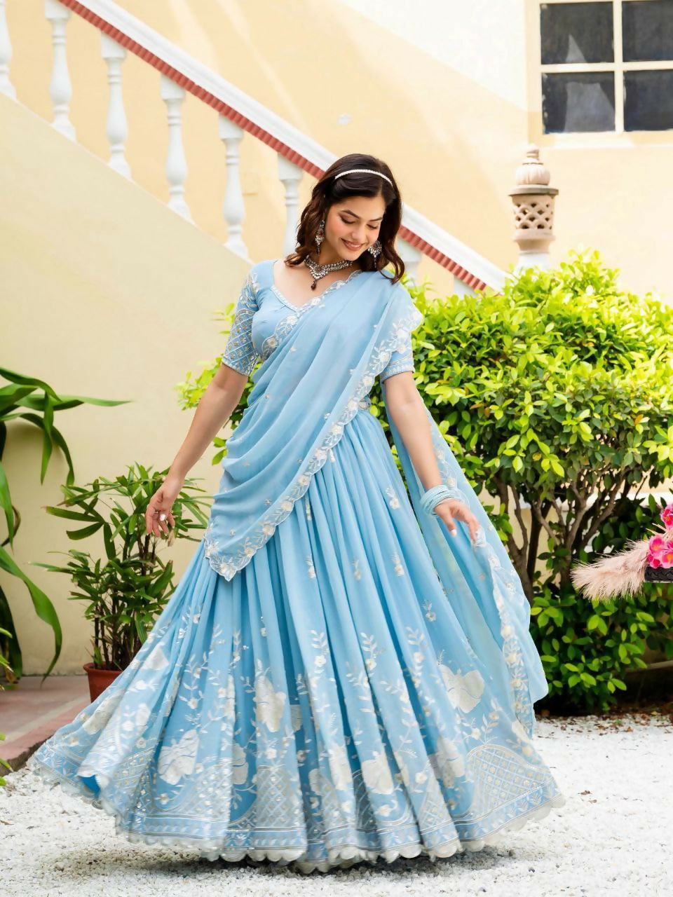Lehenga Mart Designer Indian Wedding Lehenga Choli-Sky Blue - Distacart