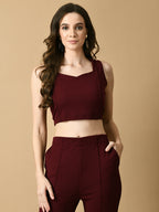 Myshka Women's Magenta Solid Top With Trousers