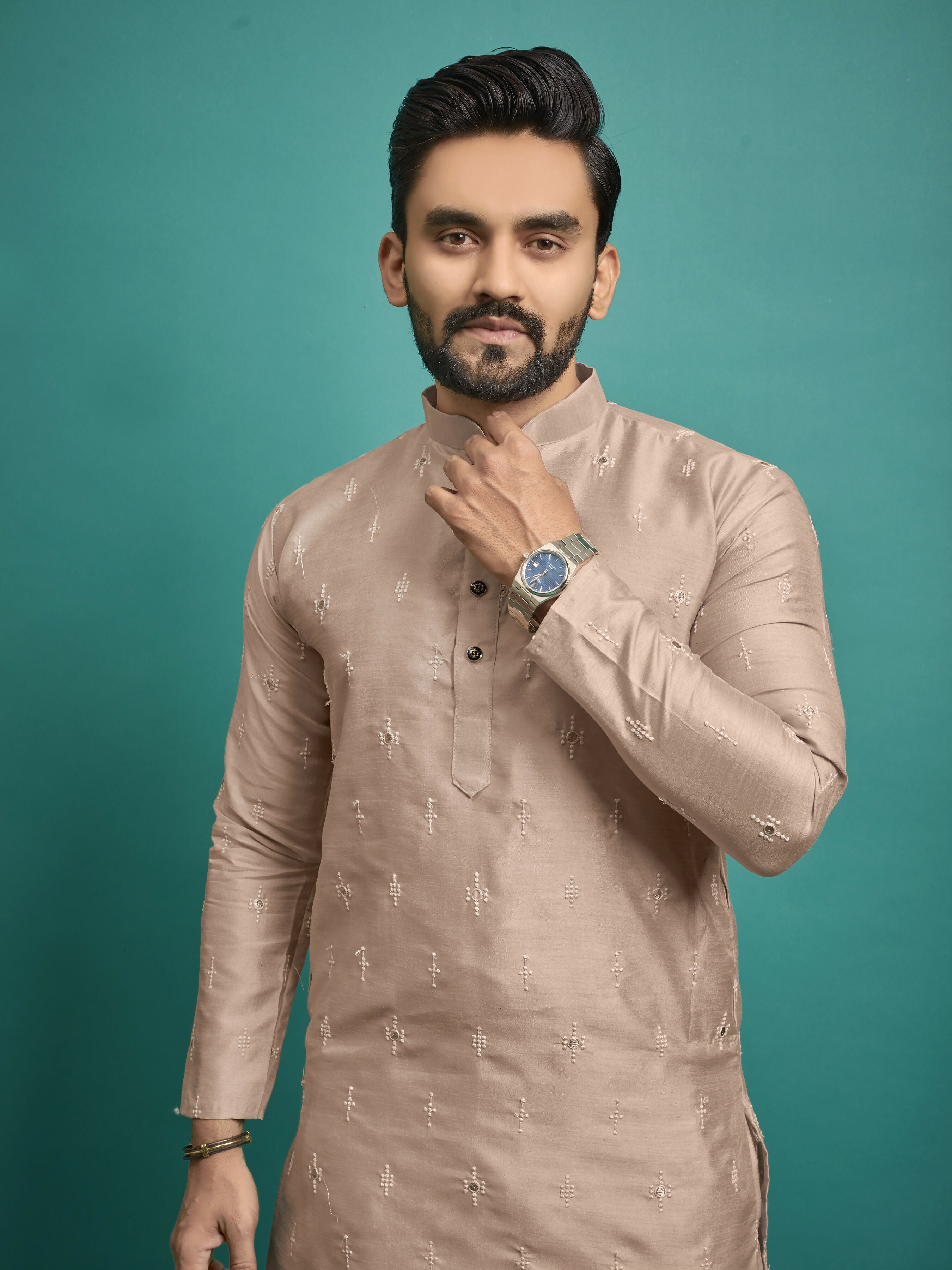 Traditional Golden Wedding Wear Indian Kurta for Men by Infinity Export