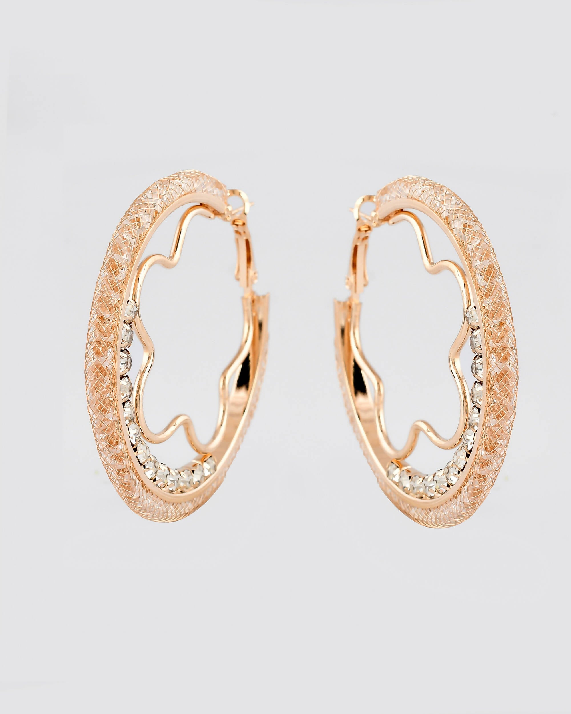 VOJ Women Gold-Plated Studded Beads Stainless Steel Double Circular Hoop Earrings - Distacart