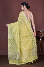 Morchari Yellow Cotton Chanderi Embroidery Saree Unstitched Blouse - Distacart