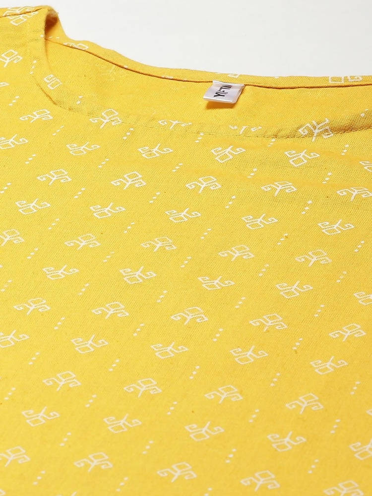 Yufta Women Mustard Yellow Ethnic Motifs Pure Cotton Kurta with Trouser & With Dupatta