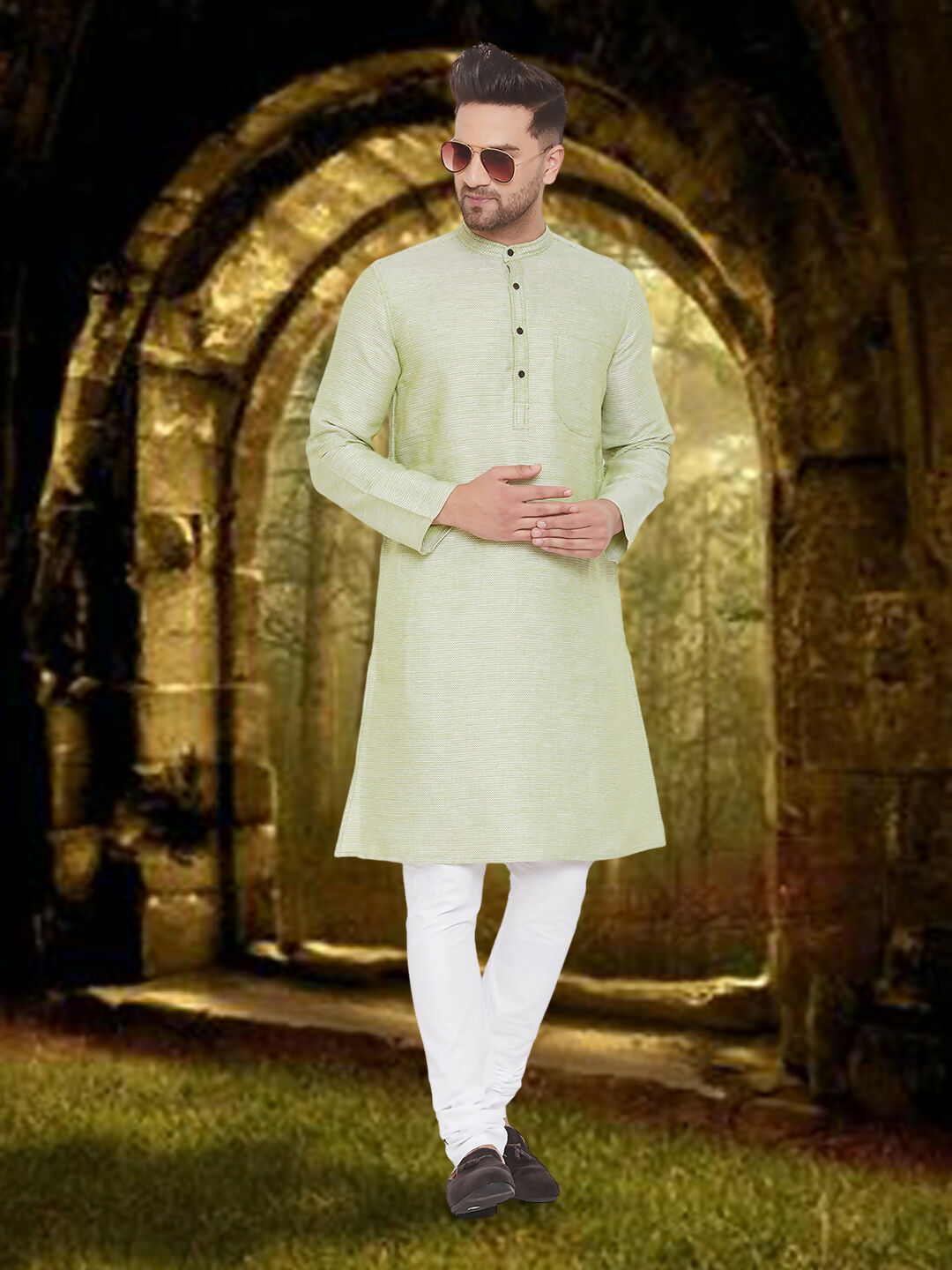 Even Apparels Men's Pure Cotton Green Kurta
