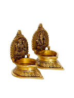 eCraftIndia Set of 2 Gold-Toned Handcrafted Brass Laxmi Ganesha Idol Deepak