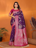 Joban Fashion Banarasi Plum Woven Soft Silk Saree - Distacart