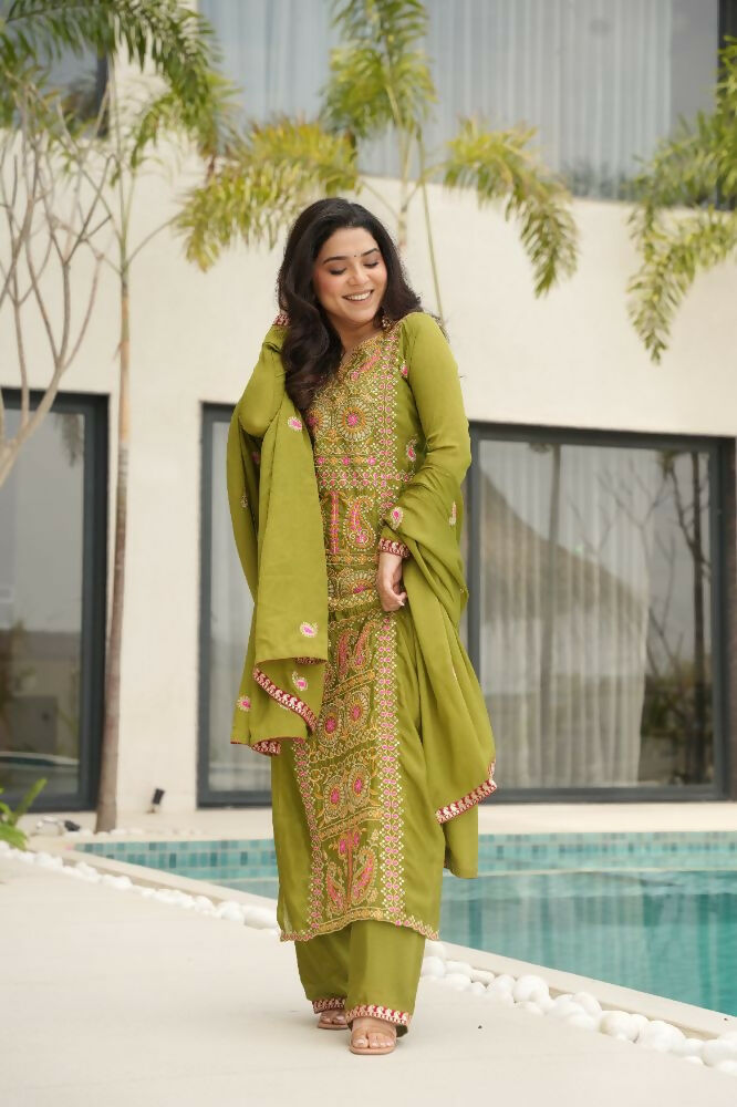 Joban Fashion Perot Kurta Set Silk Sequins , Zari, Coding & Thread Embroidered work - Distacart