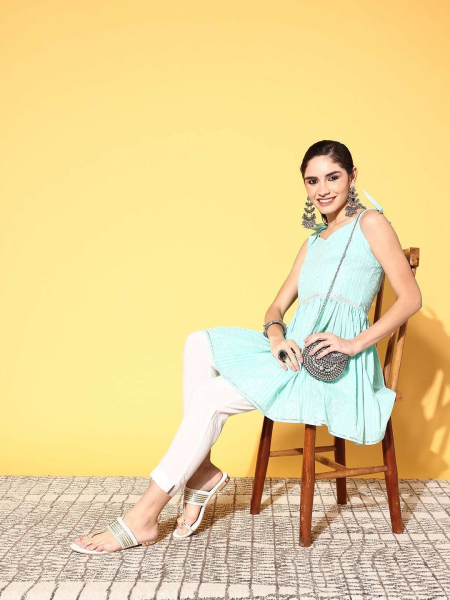 Ahalyaa Women Mint Green Pure Cotton Printed Tunic - Distacart