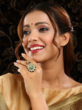 Ruby Raang Gold Polished Green Birdie Kundan Ring