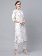 Ahalyaa Women White Pure Cotton Printed Kurta Pant Set