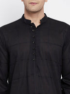 Even Apparels Pure Cotton Men's Kurta in Black Color With Band Collar - Distacart