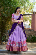 Vastranavya Stunning Cotton Silk Thread Embroidery Work Lehenga Choli - Lavander