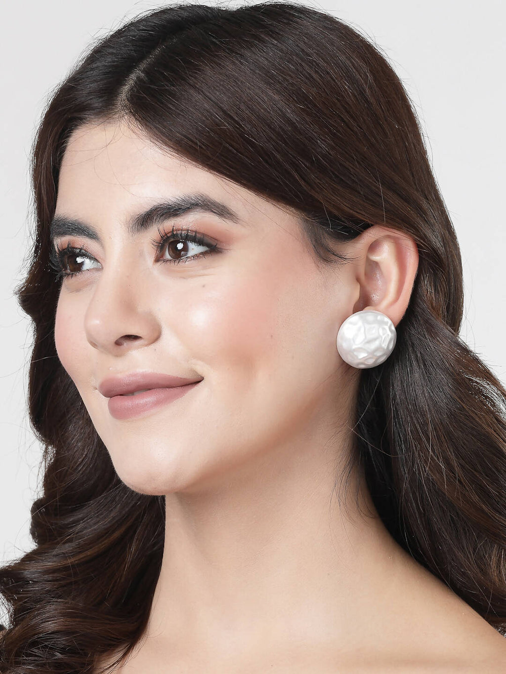 NVR Women's White Color Moon Stud Earrings - Distacart