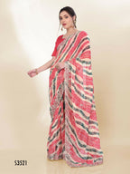 Off White Georgette Bandhani Printed,Embroidery Work Saree - Bandhan