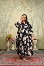 Jyoti Fashion Women's Black Rayon Floral Print with Sequins Designer Anarkali Set
