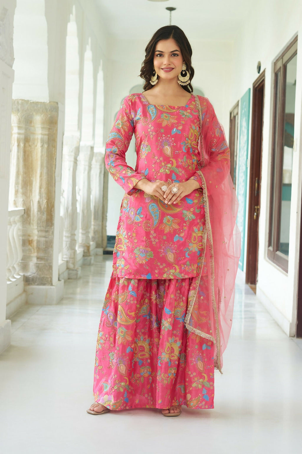 Joban Fashion Pink Kurta Set Chinnon Embroidery Sequence Work - Distacart