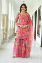 Joban Fashion Pink Kurta Set Chinnon Embroidery Sequence Work - Distacart