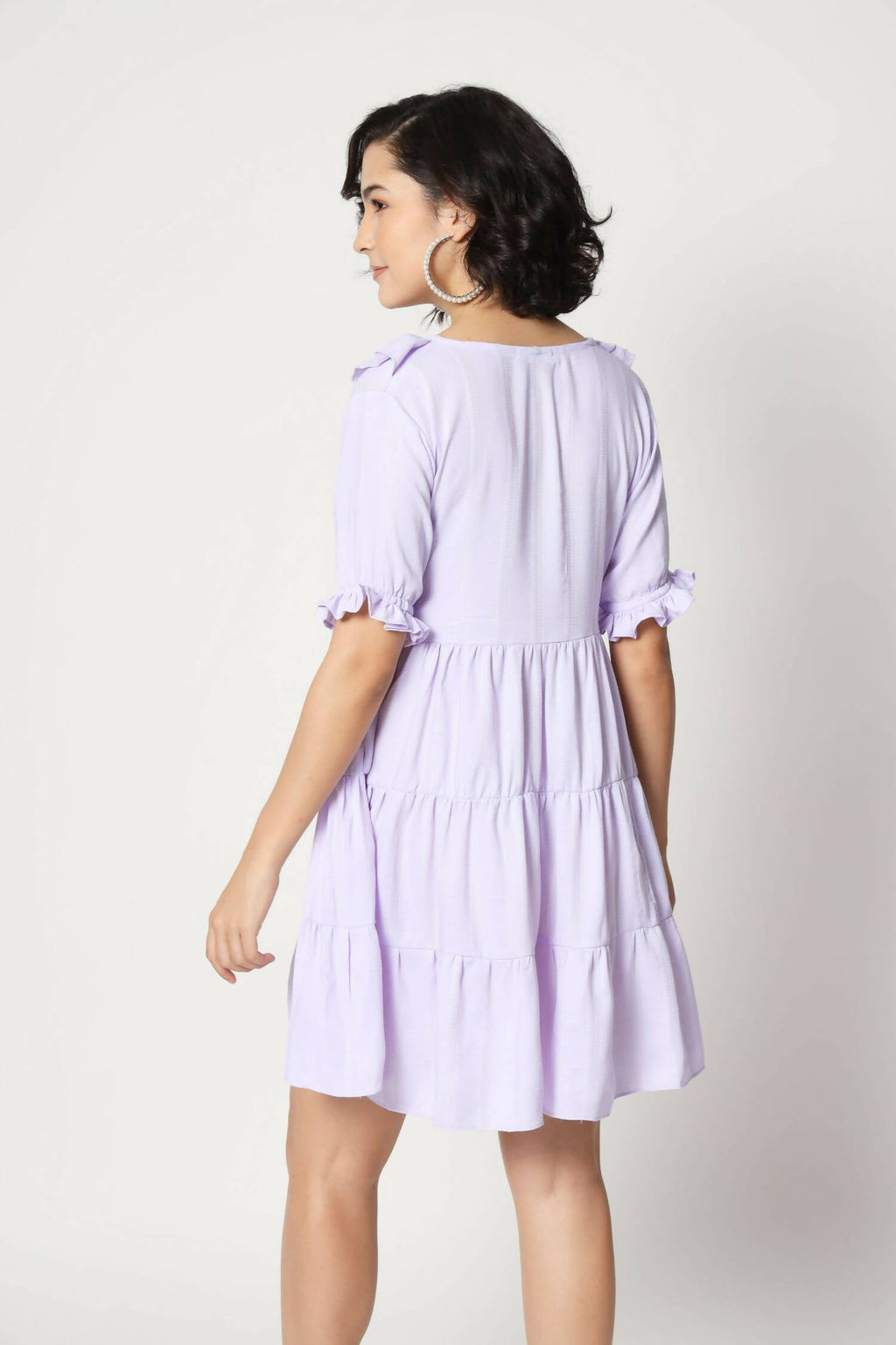 Purple Viscose Texture Flared Dress - Shivani - Distacart