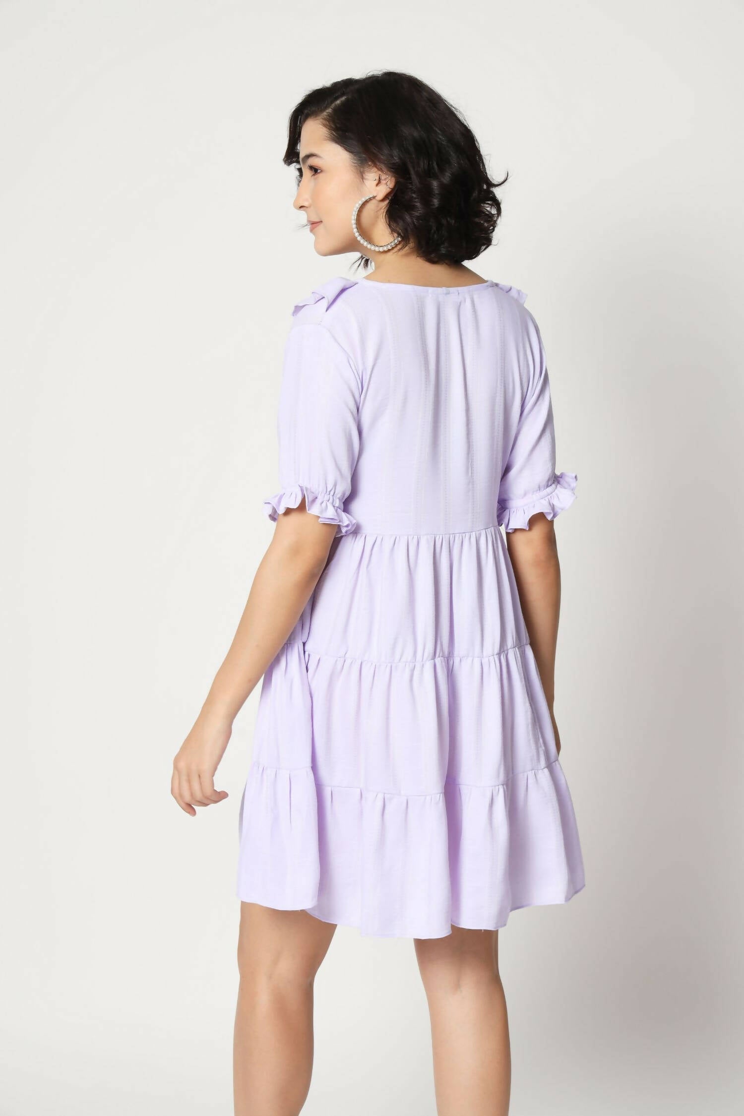 Purple Viscose Texture Flared Dress - Shivani - Distacart