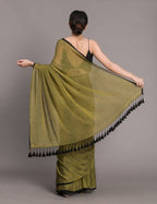 Suta Olive Green Black Solid Pure Cotton Saree - Distacart