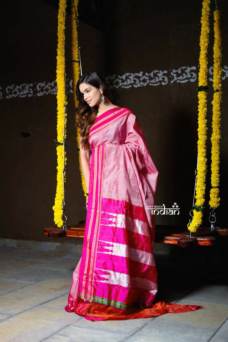Very Much Indian Handloom Cotton Viscose Ilkal Saree Baby Pink - Distacart