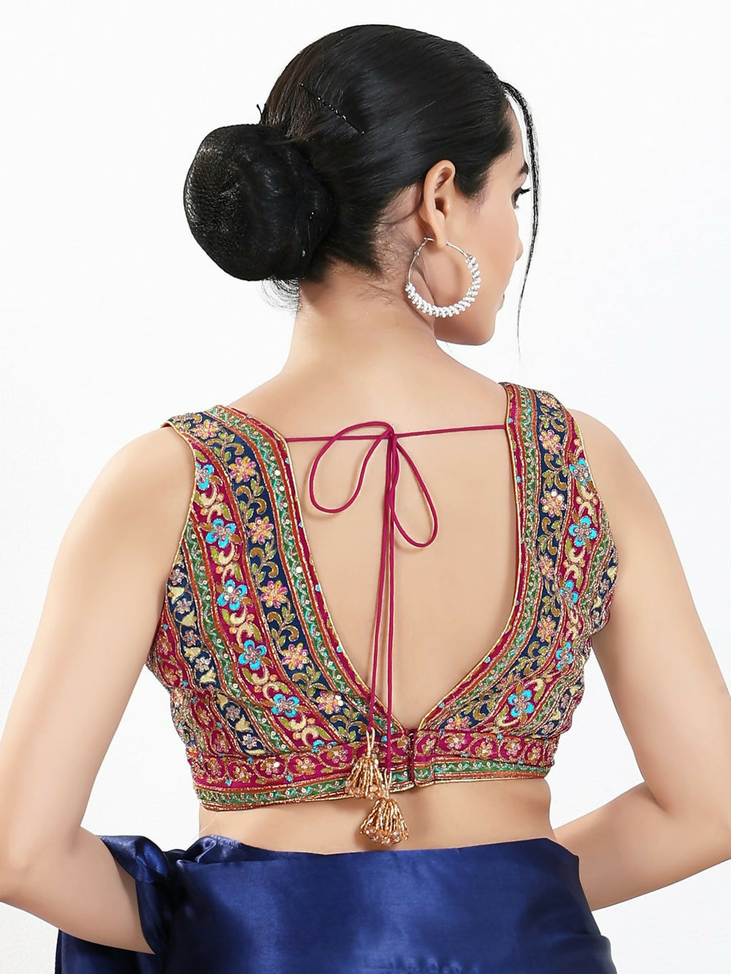 Joban Fashion Magenta Multi Georgette Padded Blouse With V Neck Sleeveless - Distacart