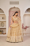 Aastha Fashion Beige Chiku Butterfly Net White Cotton Thread Work, Zari Work And Sandwich Sequence Work Embroidery Wedding Wear Lehenga Choli