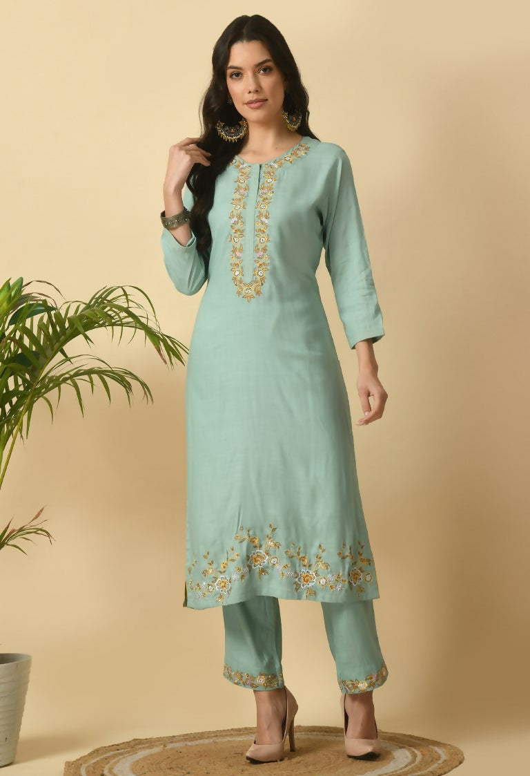 Joban Fashion Sea Green Cotton Rayon Kurta Set