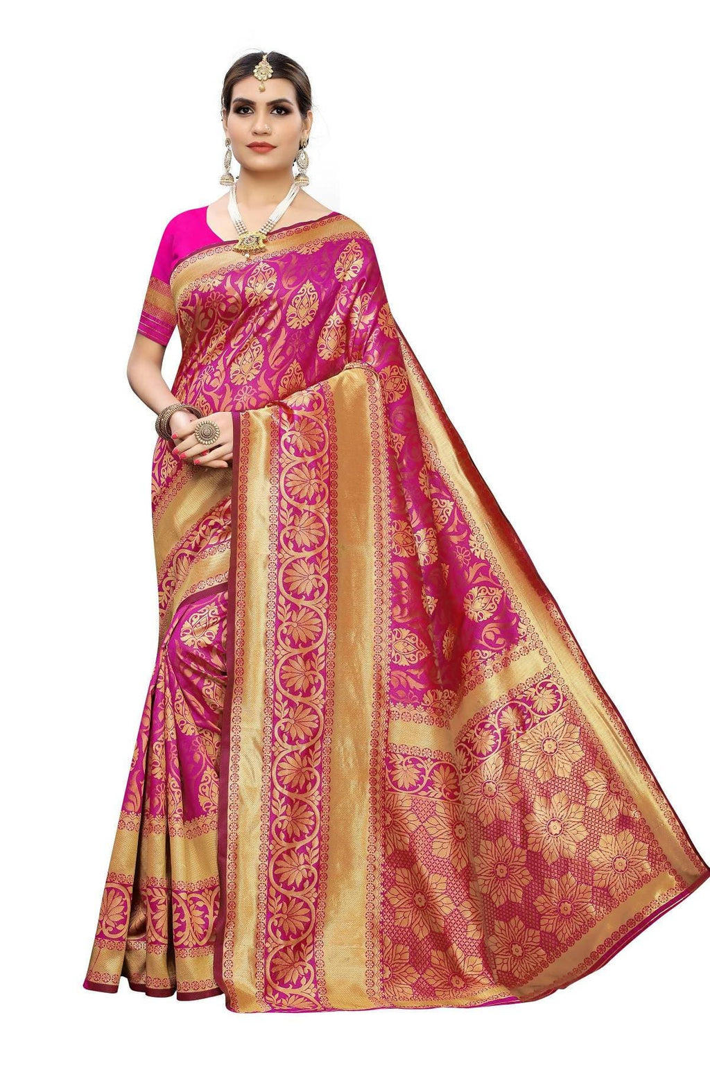 Vamika Banarasi Jaquard Pink Weaving Saree