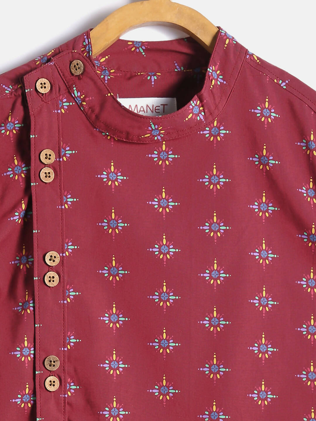 Manet Ethnic Full Sleeves Printed Shirt - Maroon