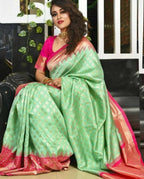 DEIANA'S Beautiful Designer Golden zari Soft Lichi Silk Saree - Pista