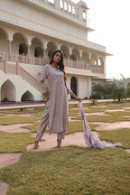 Jyoti Fashion Women's Beige Cotton Silk Hand Work with Floral Printed Kurta Set