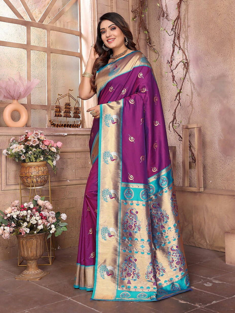 Joban Fashion Paithani Wine Woven Soft Silk Saree - Distacart