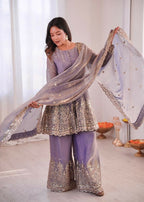 Teeya Creation Lavender Color Fendy Satin Silk Embroidery Work Party Wear Salwar Suit - Distacart