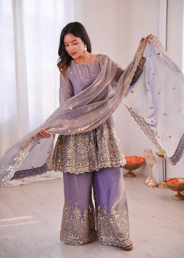Teeya Creation Lavender Color Fendy Satin Silk Embroidery Work Party Wear Salwar Suit - Distacart