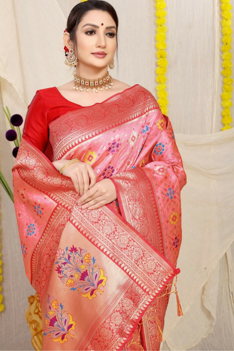 Jyoti Fashion Women's Baby Pink Patola Silk Zari Woven Saree with Blouse - Distacart