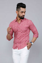 Miravan Men's Cotton Pink Floral Printed Shirt
