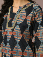 Myshka Women's Multi Printed Cotton Straight Party Kurta Set